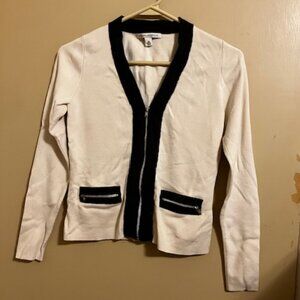 Banana Republic Silk Blend Creamy White Cardigan with Black Trim